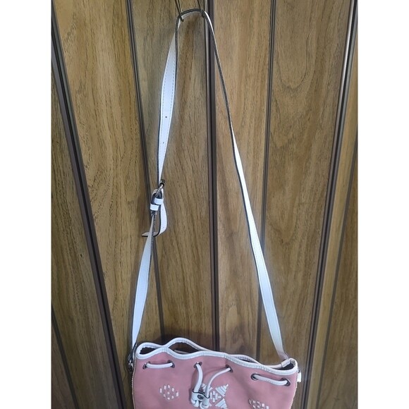 Patricia Nash Brindisi Leather Bucket Bag Pink Aztec Lacing Cinch Crossbody - Picture 4 of 16